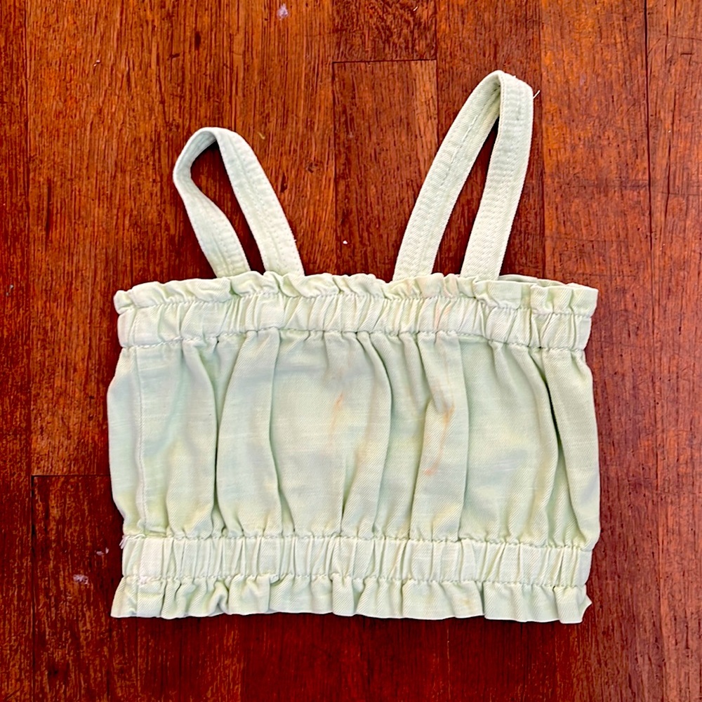 Lightly worn Zara kids denim crop in light green- see photos for wear-not washed